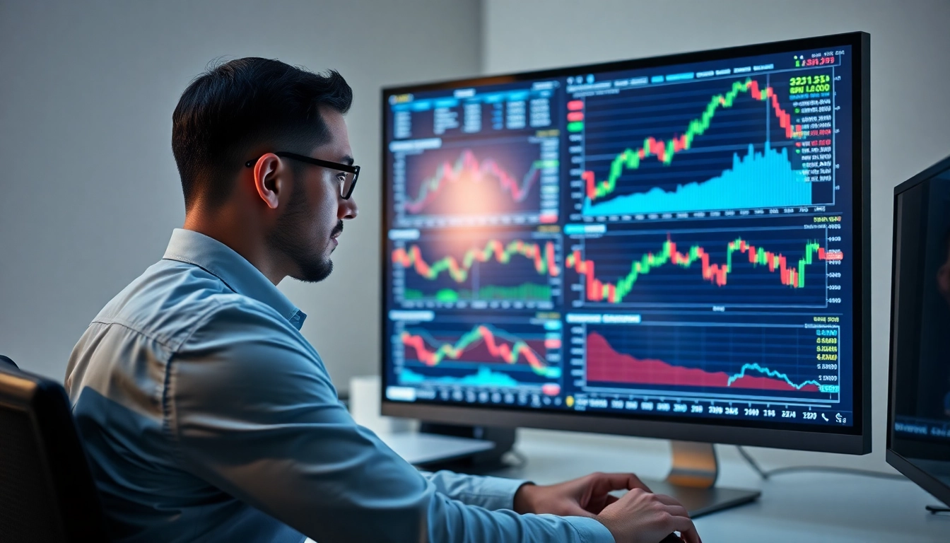 Trading view interface displaying live market charts and analysis on a sleek monitor for